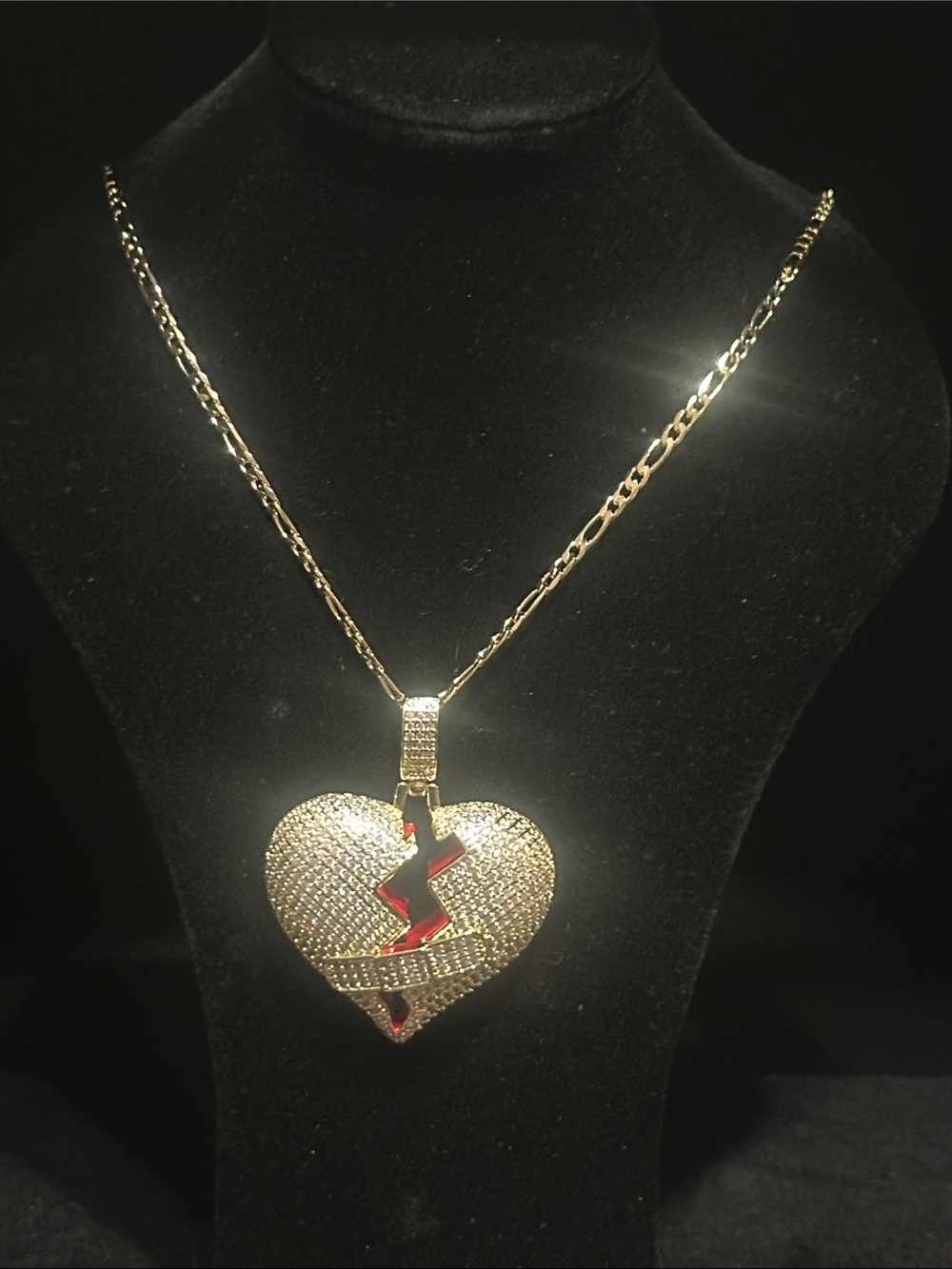 Gold Heart Pendant Necklace with Red Accent - Women Jewelry